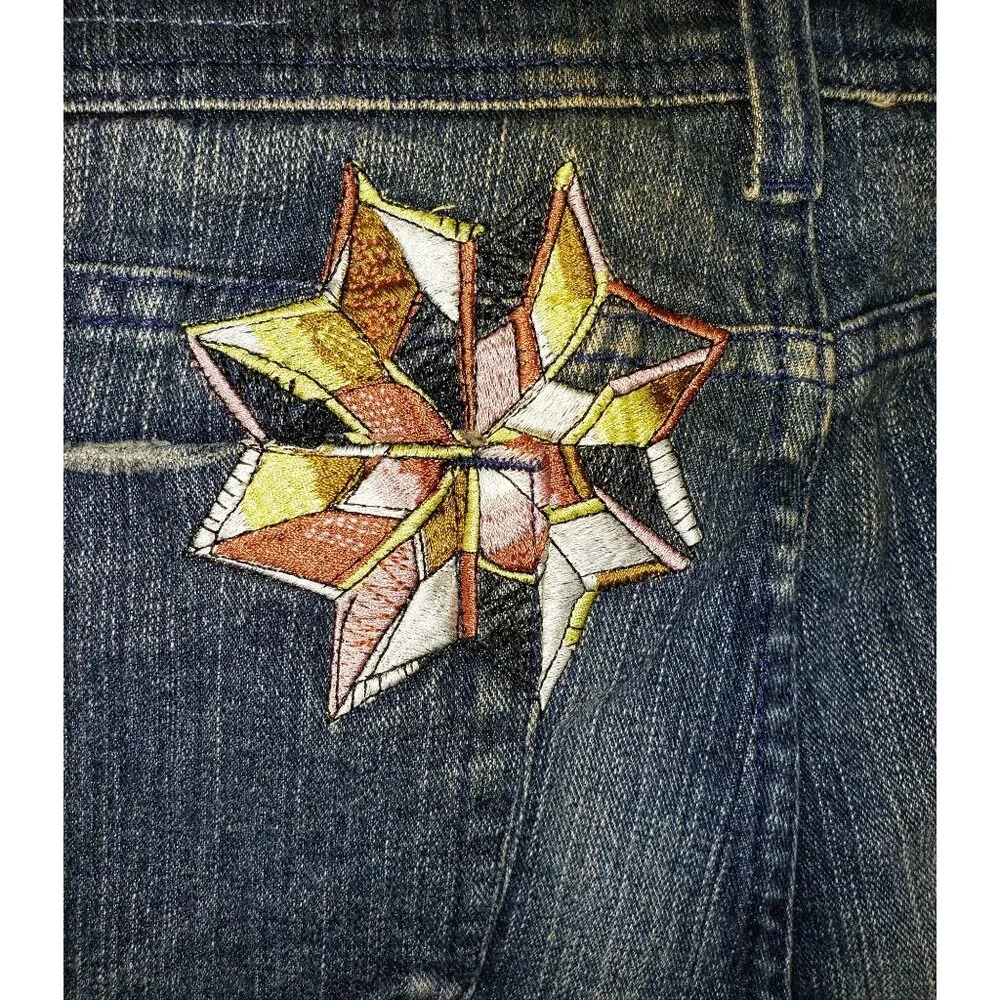 Akdmks Star Logo Jeans Unisex 34 x 33 Embroidered Graphic Bootcut Streetwear Y2K